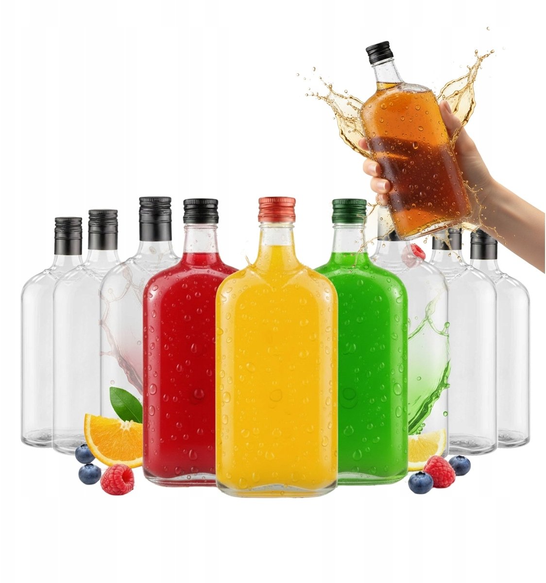 10x Szklane Butelki na Nalewki Wino KLASYK PIERSIÓWKA 500ml Butelka Płaska