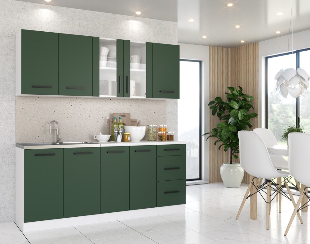 Kuchnia Modułowa Z Blatem Rest 2.0m Biały San Sebastian Butelkowa Zieleń
