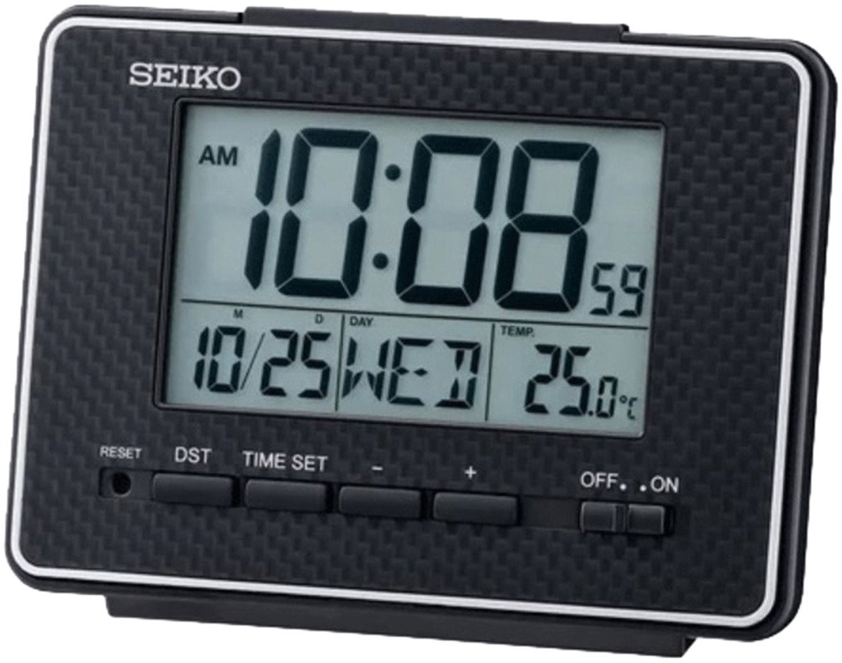 Budzik Seiko QHL096K z termometrem 12 x 9 cm .