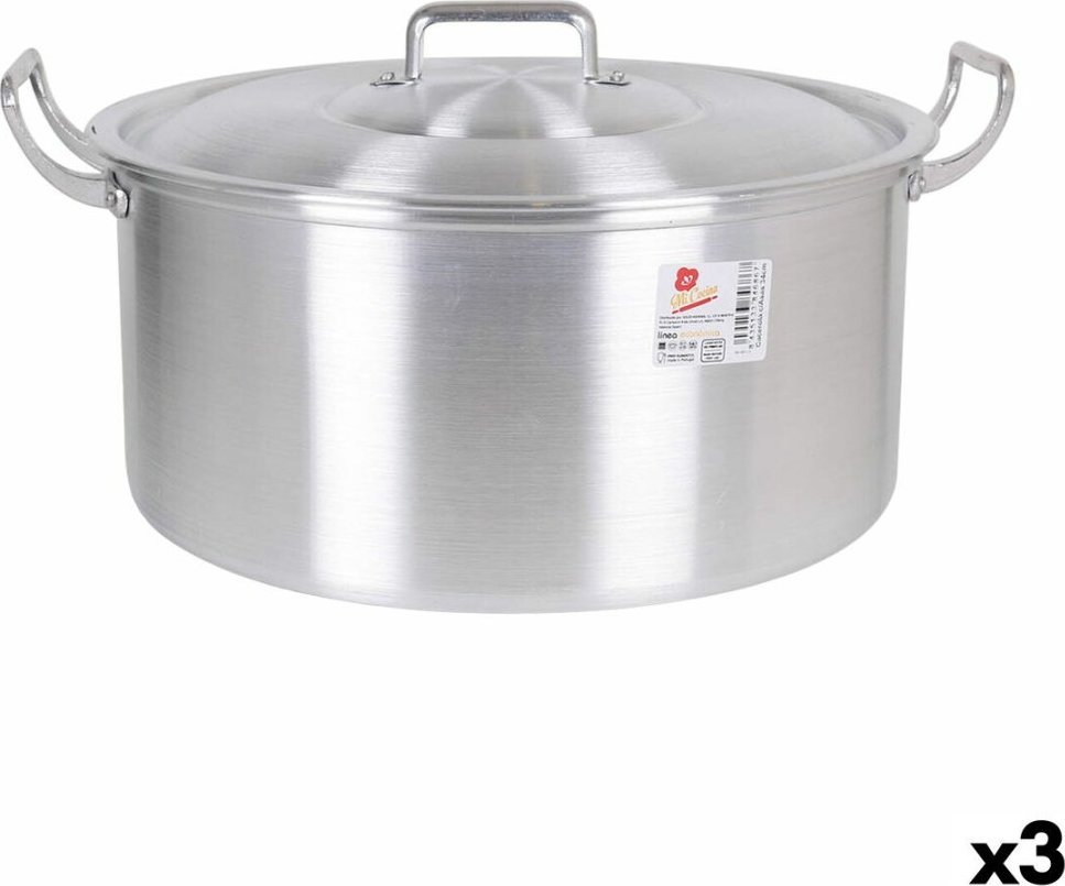 Bigbuy Cooking Garnek z Pokrywką Aluminium 43 x 36 x 16 cm (3 Sztuk)