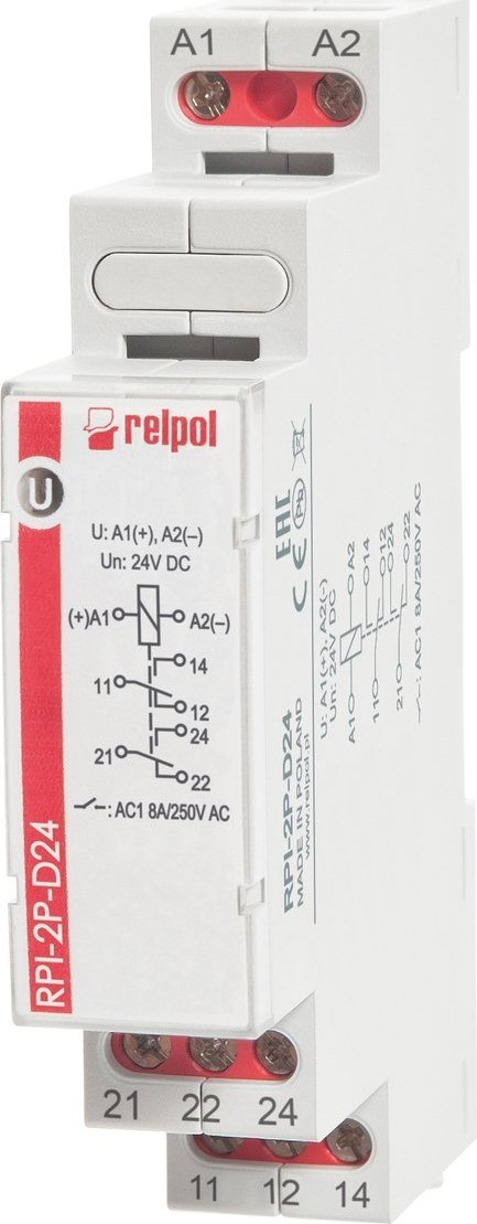 Relpol Przekaźnik elektromagnetyczny 2P 8A 24VAC AgSnO2 RPI-2P-A24 863364