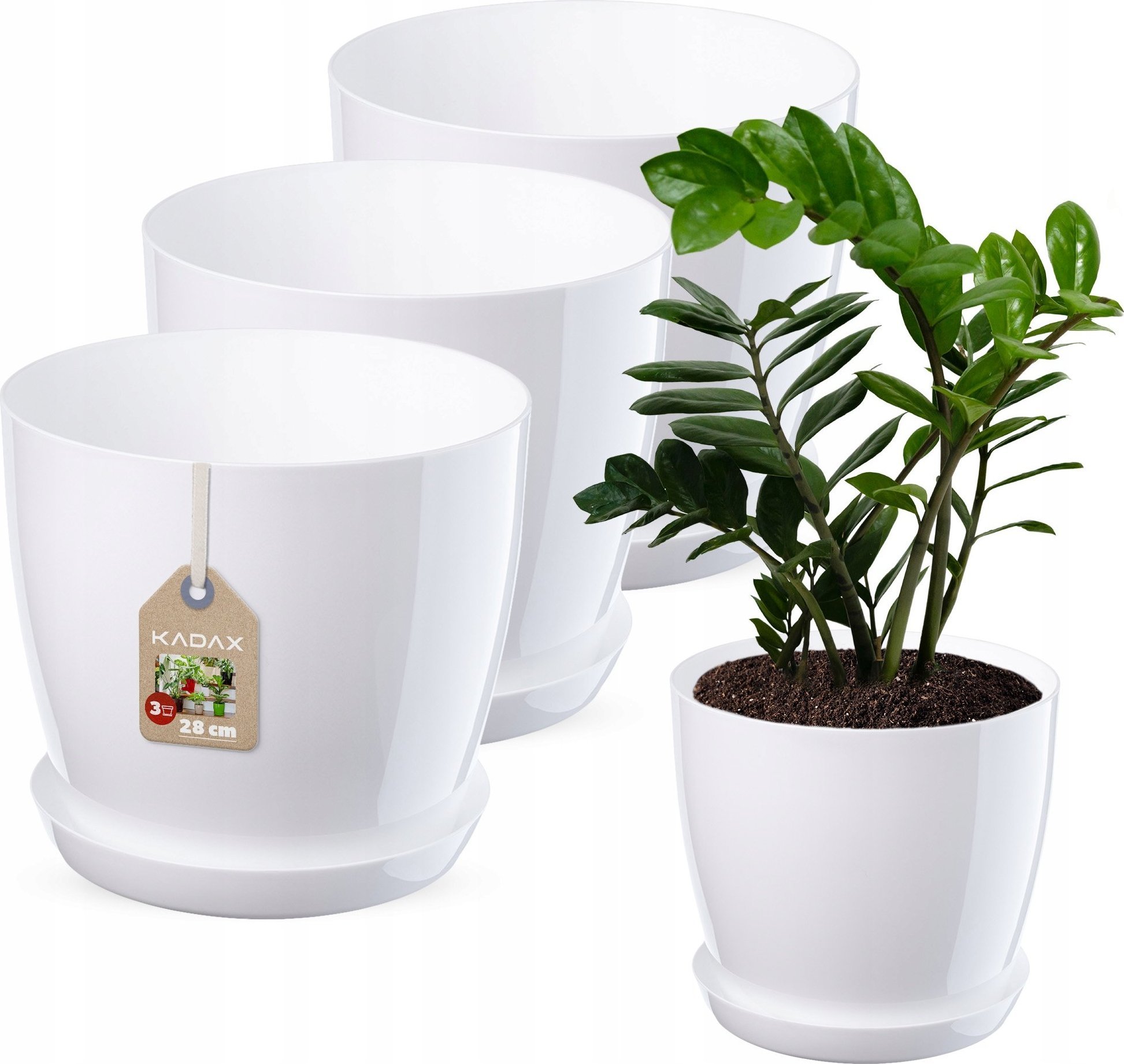 Kadax KADAX Zestaw 3x Doniczka Osłonka Biała Połysk 28cm