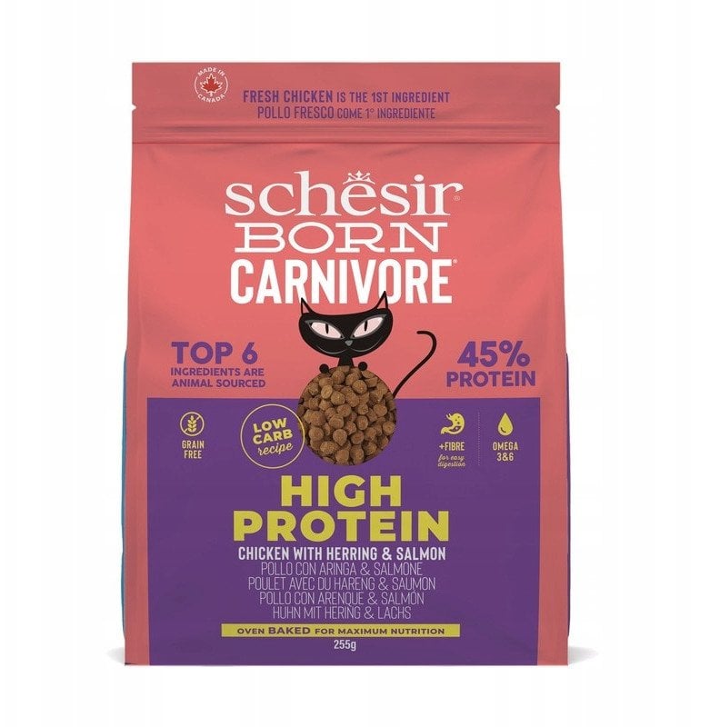 Born Carnivore, karma sucha, dla kot�w, kurczak i �led�, 255 g, worek