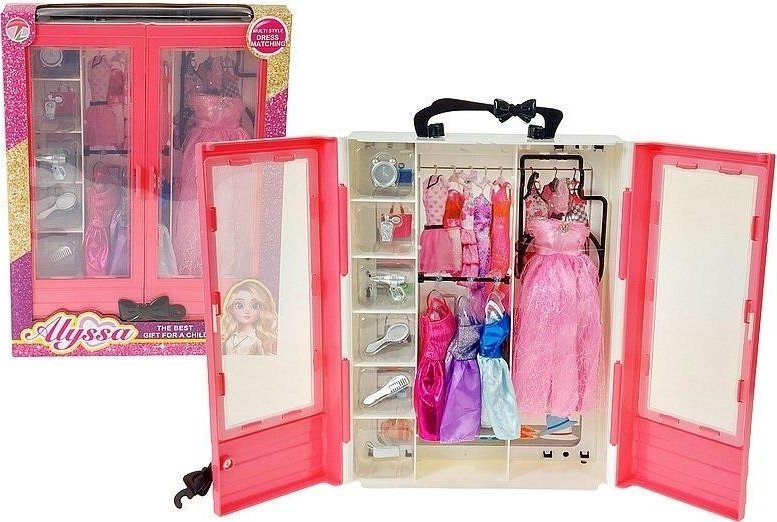 Szafa z 4 sukienkami dla lalek 29cm + akcesoria