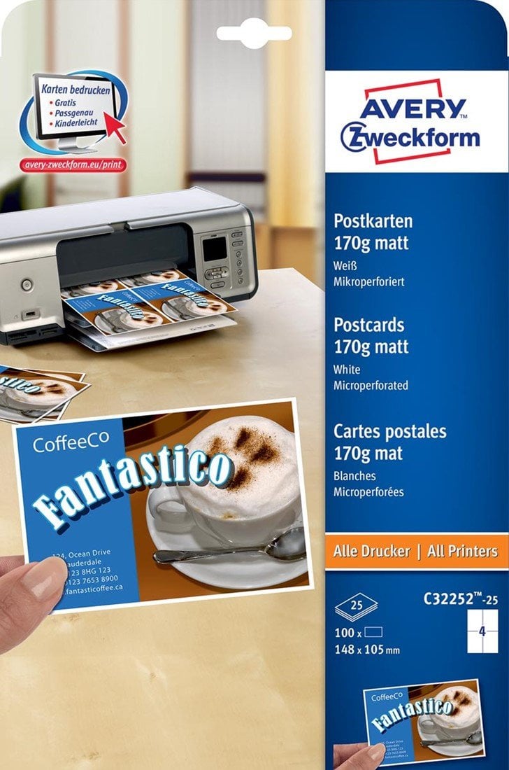 Avery C32252-25, White, Self-adhesive printer label, Carton, Laser/Inkjet, Matte, Universal