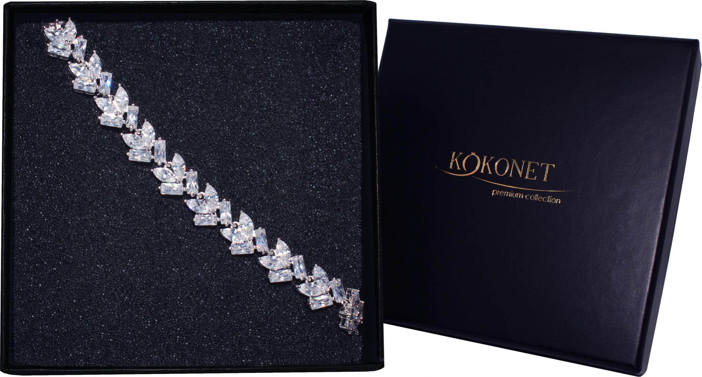 KOKONET Bransoletka ślubna z listkami SWAROVSKI kryształy