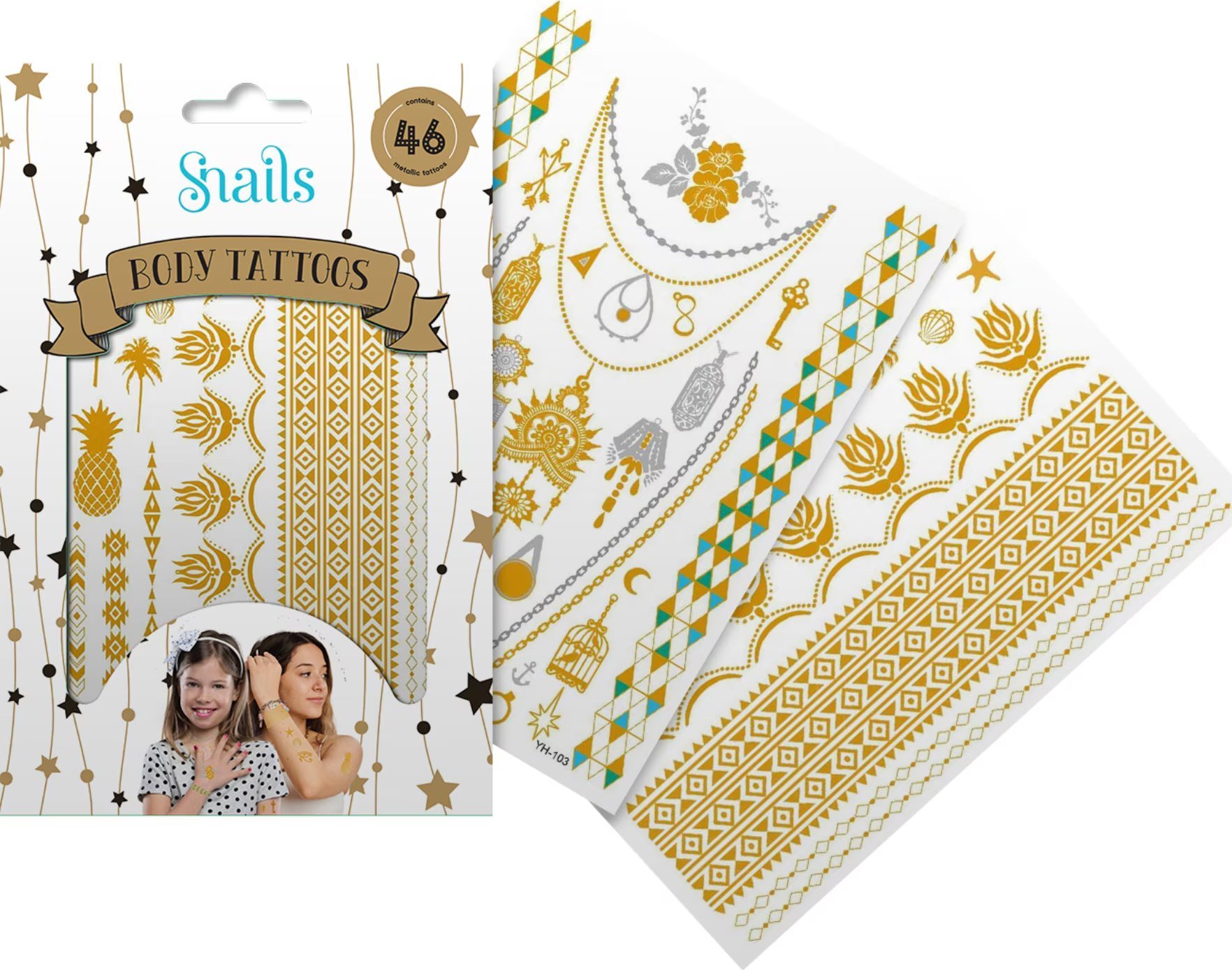 Snails , Tatuaże do ciała dla dzieci, Metallic, metaliczne, 46 szt.