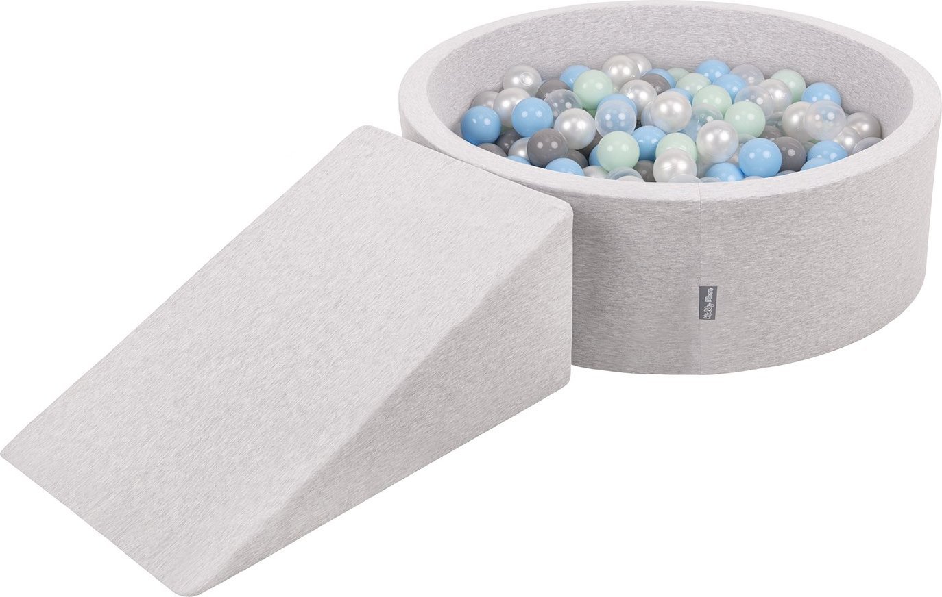 KiddyMoon Piankowy plac zabaw PPZP-OK30D-112 z piłeczkami jasnoszary: perła-szary-transparent-babyblue-mięta basen 200/klin L Zabawka plac zabaw