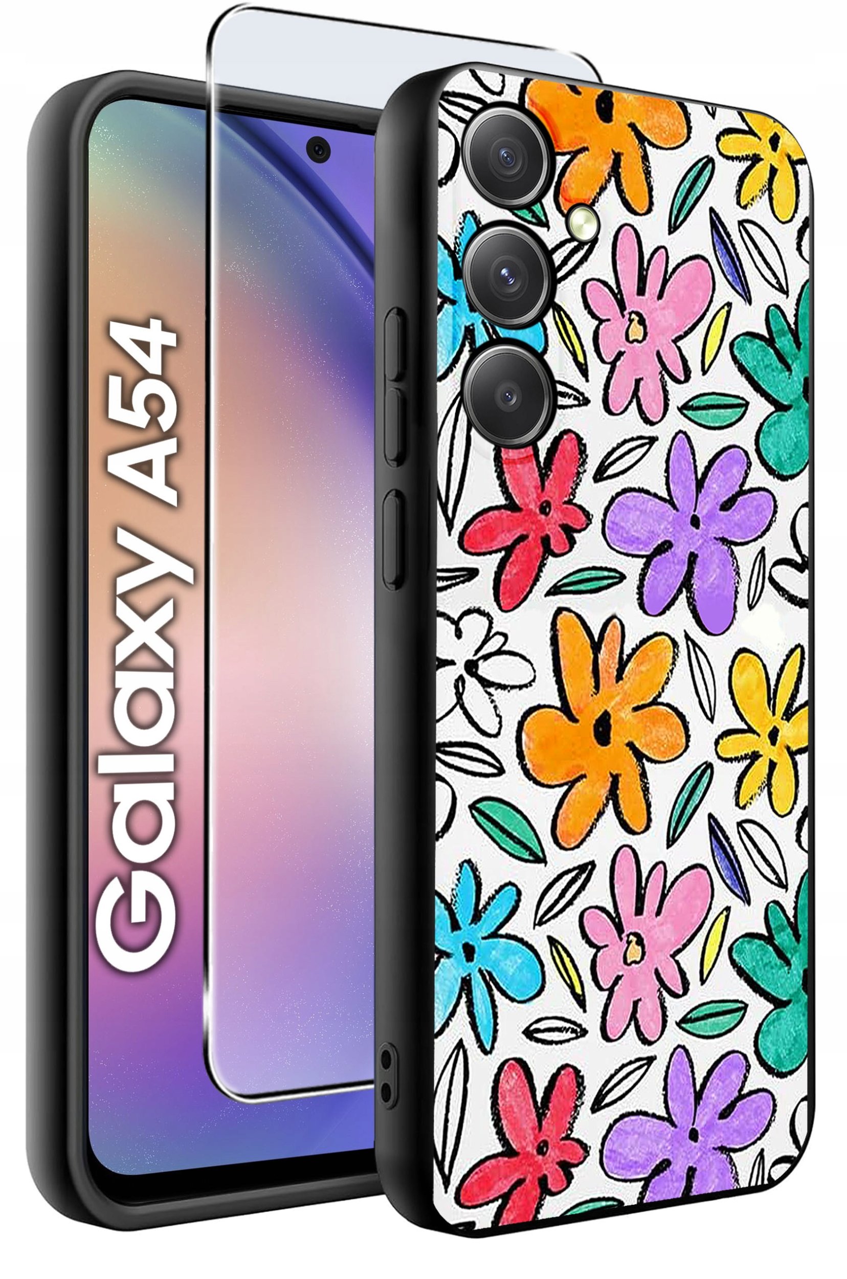 ETUI do Samsung A54 5G WZORY | SILIKONOWE MATT CASE + SZKŁO 9H