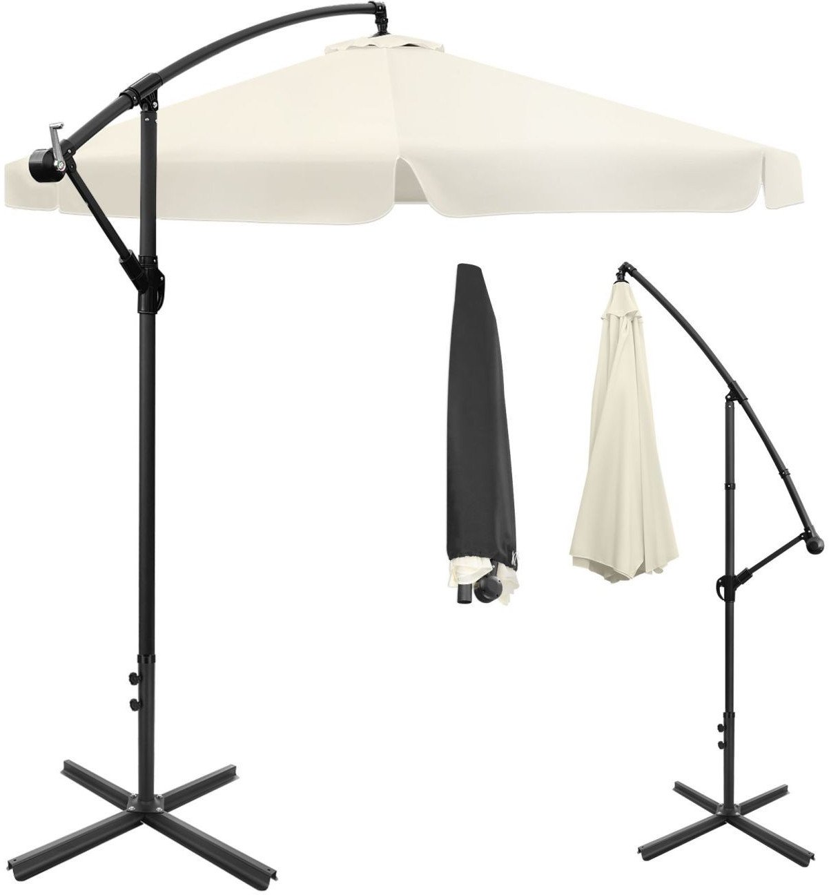 Składany parasol ogrodowy 350 cm XXL pokrowiec beżowy 8-ramienny