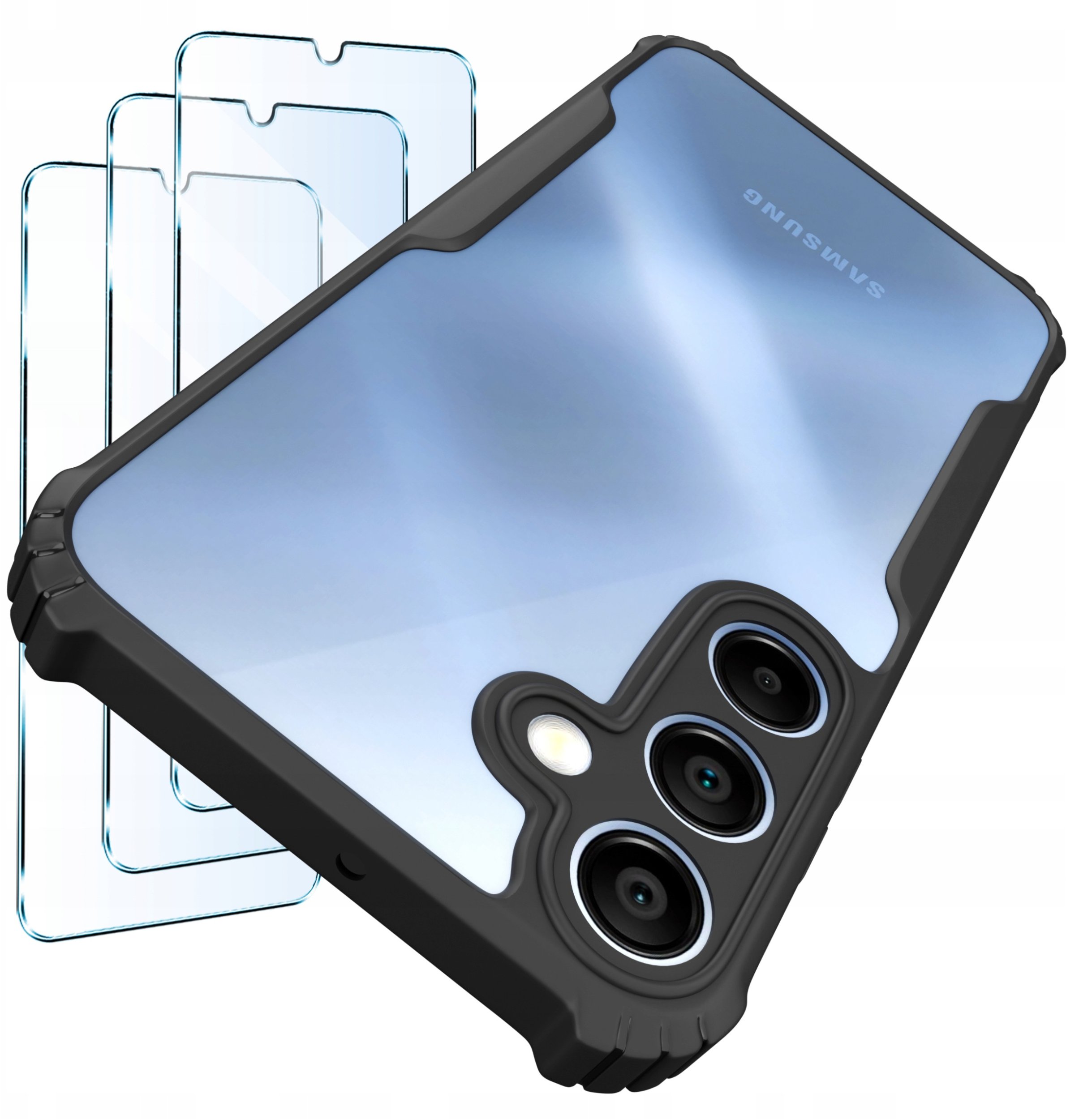 Etui do Samsung A15 5G |Pancerne Przeźroczyste Silikonowe| zestaw 3x szkło