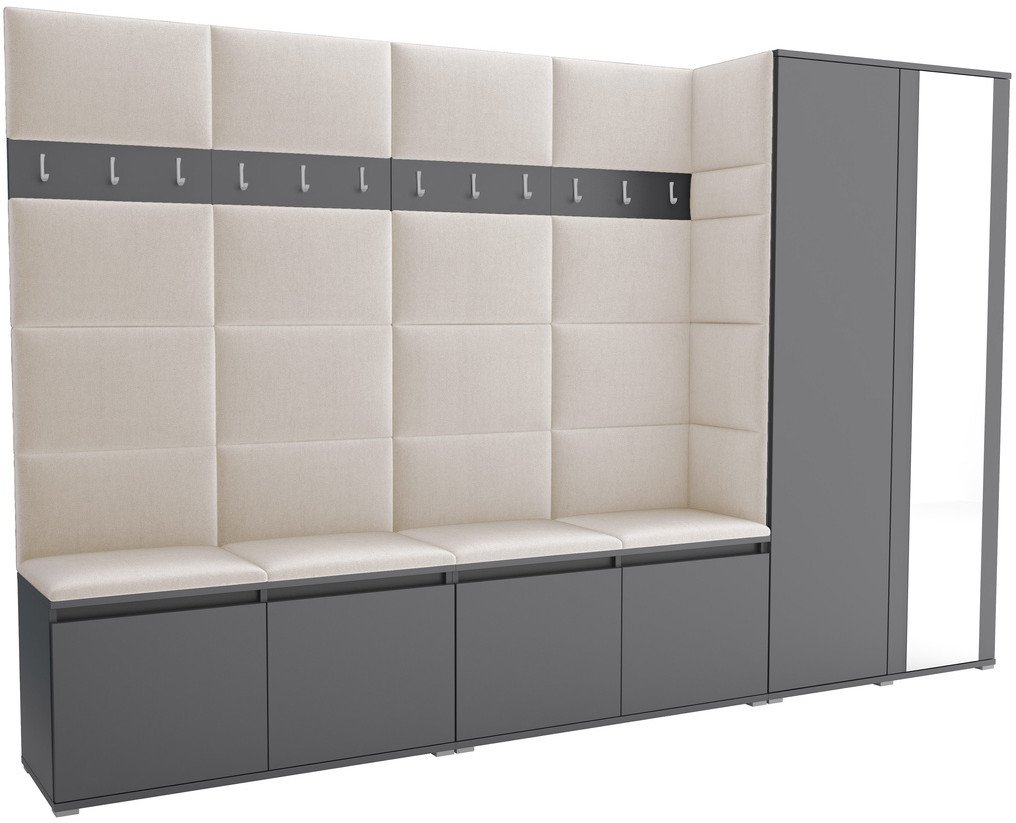 Tapicerowana garderoba Noris V z lustrem - kolor antracyt + tkanina Trinity 01