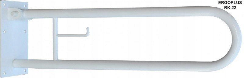 Poręcz ERGOPLUS podnoszona 60cm do wc, z uchwytem na papier toaletowy, malowana proszkowo, biała
