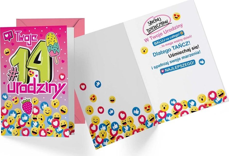 KUKARTKA Karnet PR-337 Urodziny 14 dziewczynka