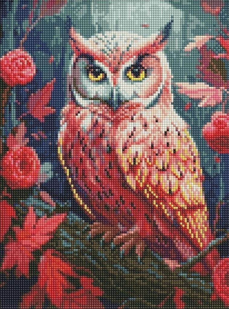 Ideyka Haft diamentowy z ramą Diamentowa mozaika 30x40cm Kolorowa sowa z kryształkami AB