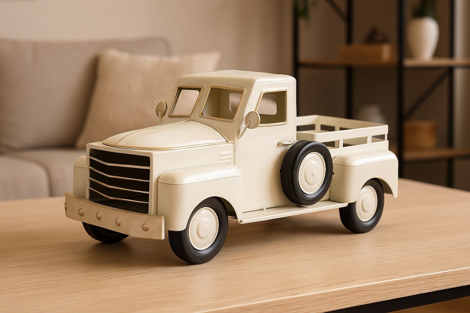 Ozdoba metalowa Samochód kremowy 45 cm