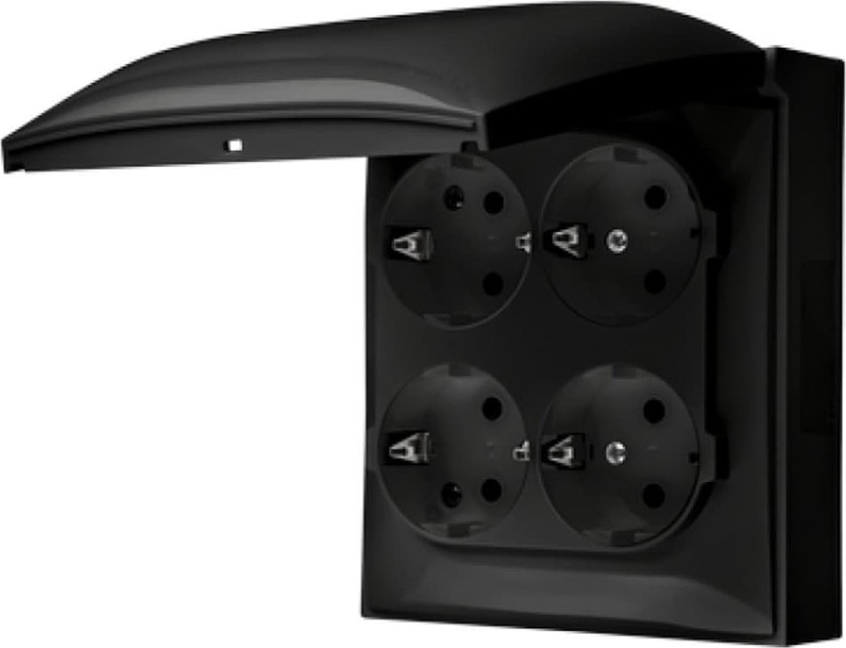 Kontakt-Simon Simon Aquaclick Gniazdo Schuko 4-krotne IP44, klapka w kolorze czarny ACGSZ4/49