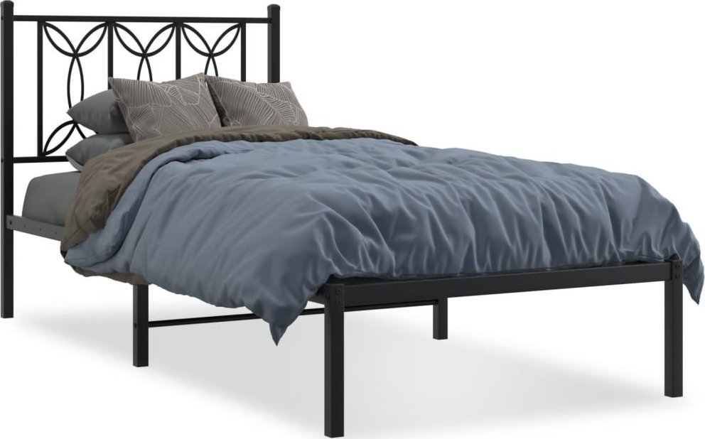 Metalowa Rama Łóżka Z Wezgłowiem, Czarna, 80X200 Cm