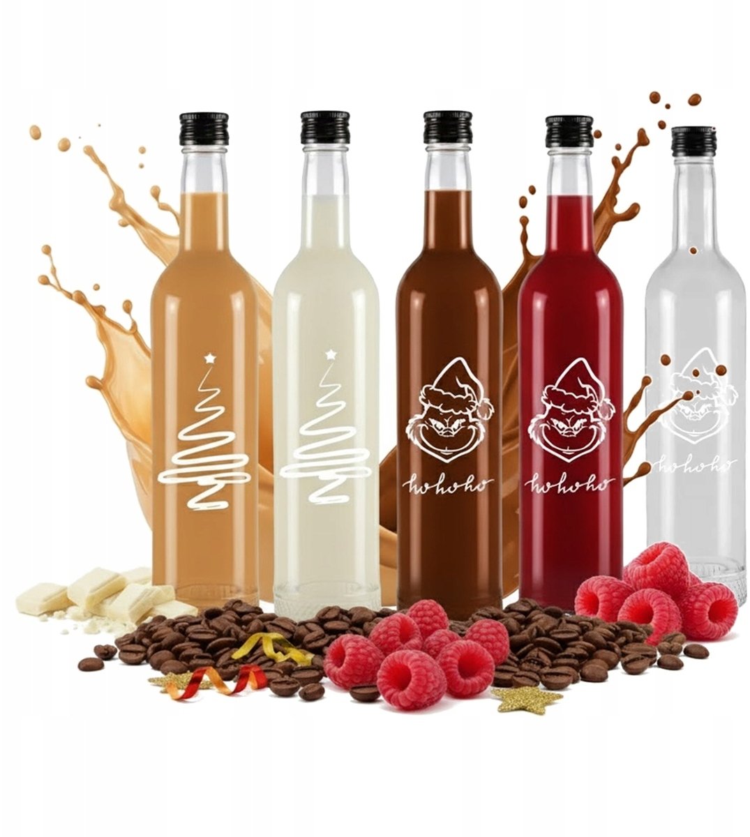 Bimberek 5x Butelki Szklane KRYSZTAŁ 500ml z nadrukiem na nalewki