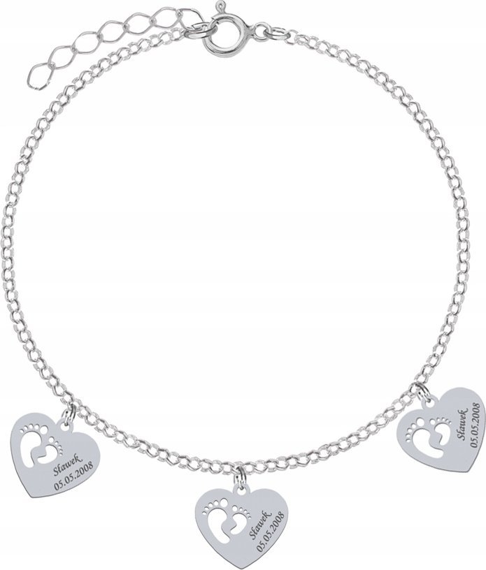 Radziszewska Jewellery Bransoletka Srebrna Serce Imię Dziecka 925 Prezent Dzień Mamy Biżuteria