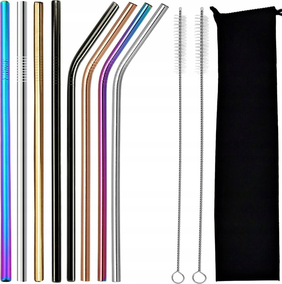 Verk Wielorazowe słomki metalowe 8 szt. + czyściki