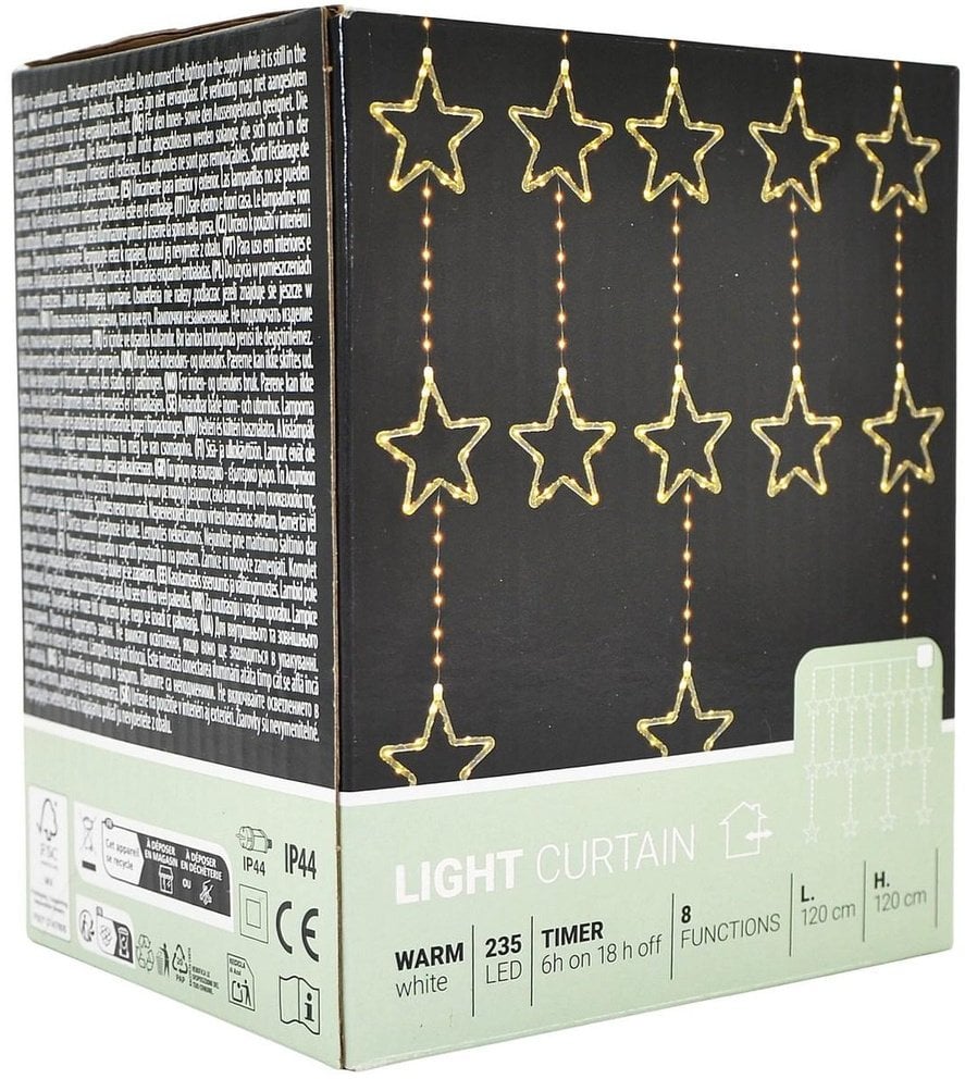 LAMPKI CHOINKOWE KURTYNA ŚWIETLNA 120x120 CM 235LED CIEPŁY BIAŁY GWIAZDKI