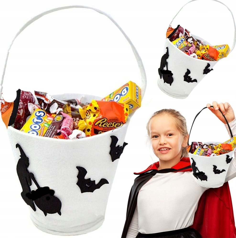 Korbi WIADERKO NA CUKIERKI SŁODYCZE HALLOWEEN BIAŁE