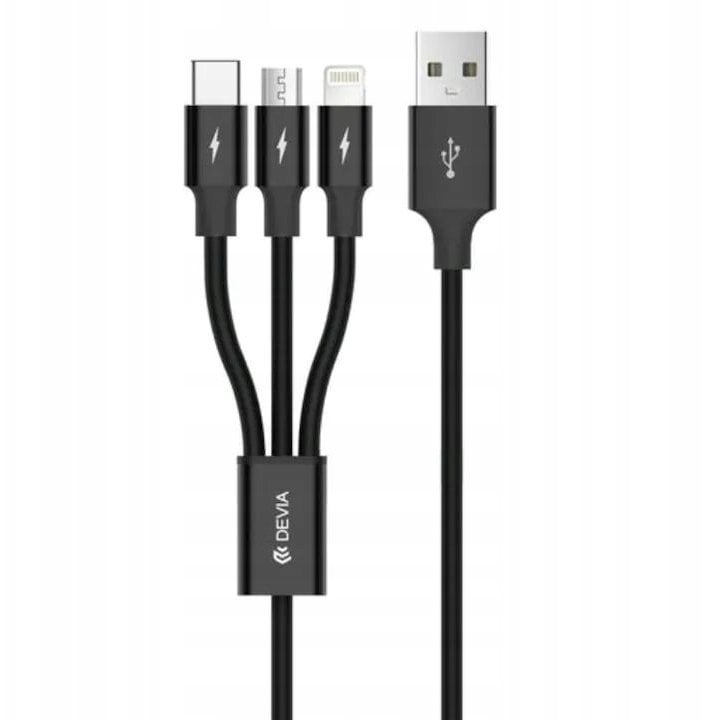 Devia Kintone Series 3In1 Tube USB to Lightning MicroUSB Type-C 1 2m Black 6938595331121