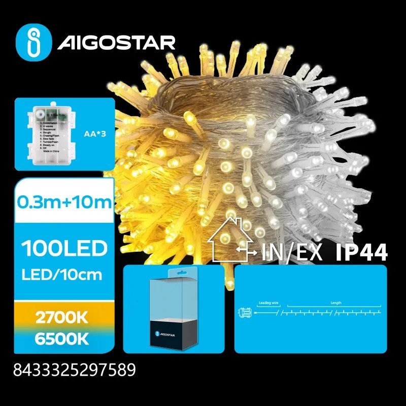 Lampki choinkowe Aigostar Lampki choinkowe na 3 baterie AA zimne Taśma świetlna płaska na 3 baterie AA