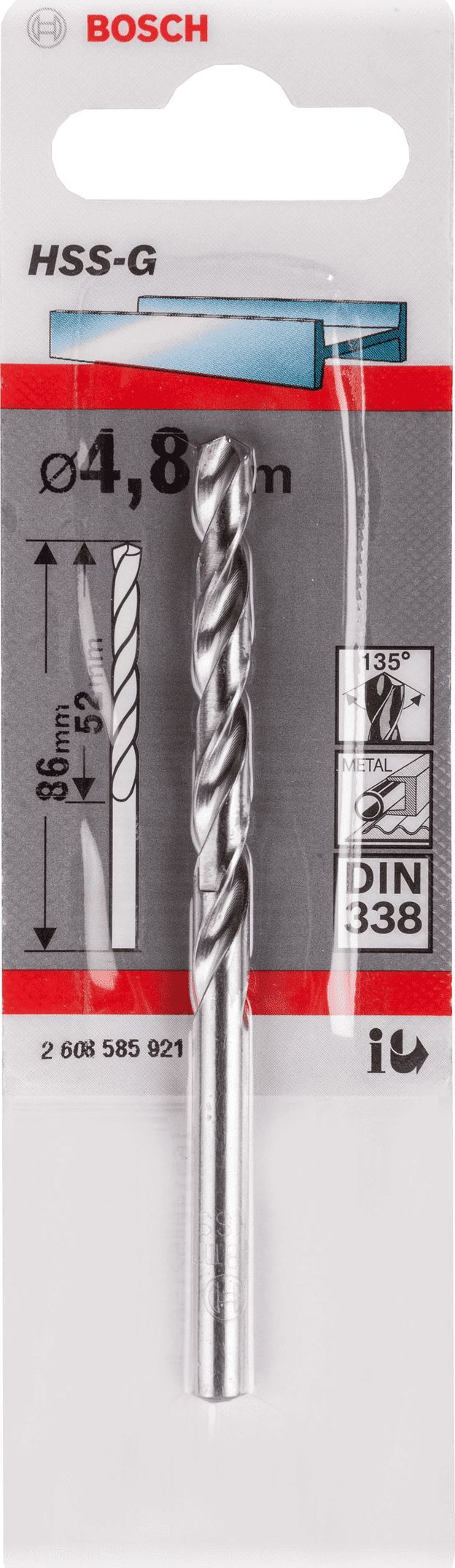 Wiertło Bosch HSS walcowe 4,8mm (2.608.585.921)