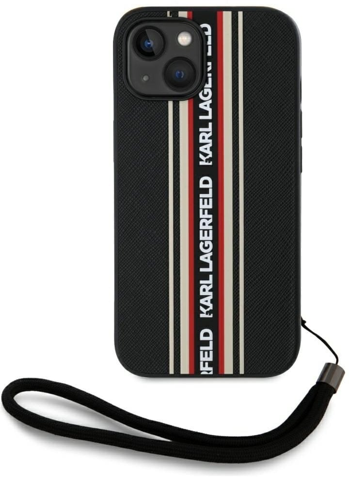 Etui Karl Lagerfeld Saffiano Athleisure Stripes Cord do iPhone 15 czerwony
