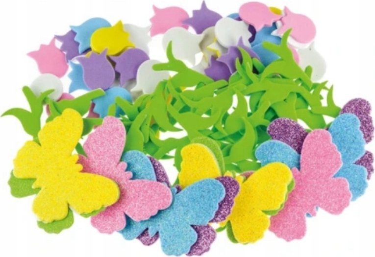 BREWIS Naklejki z pianki kwiaty z brokatem 92szt