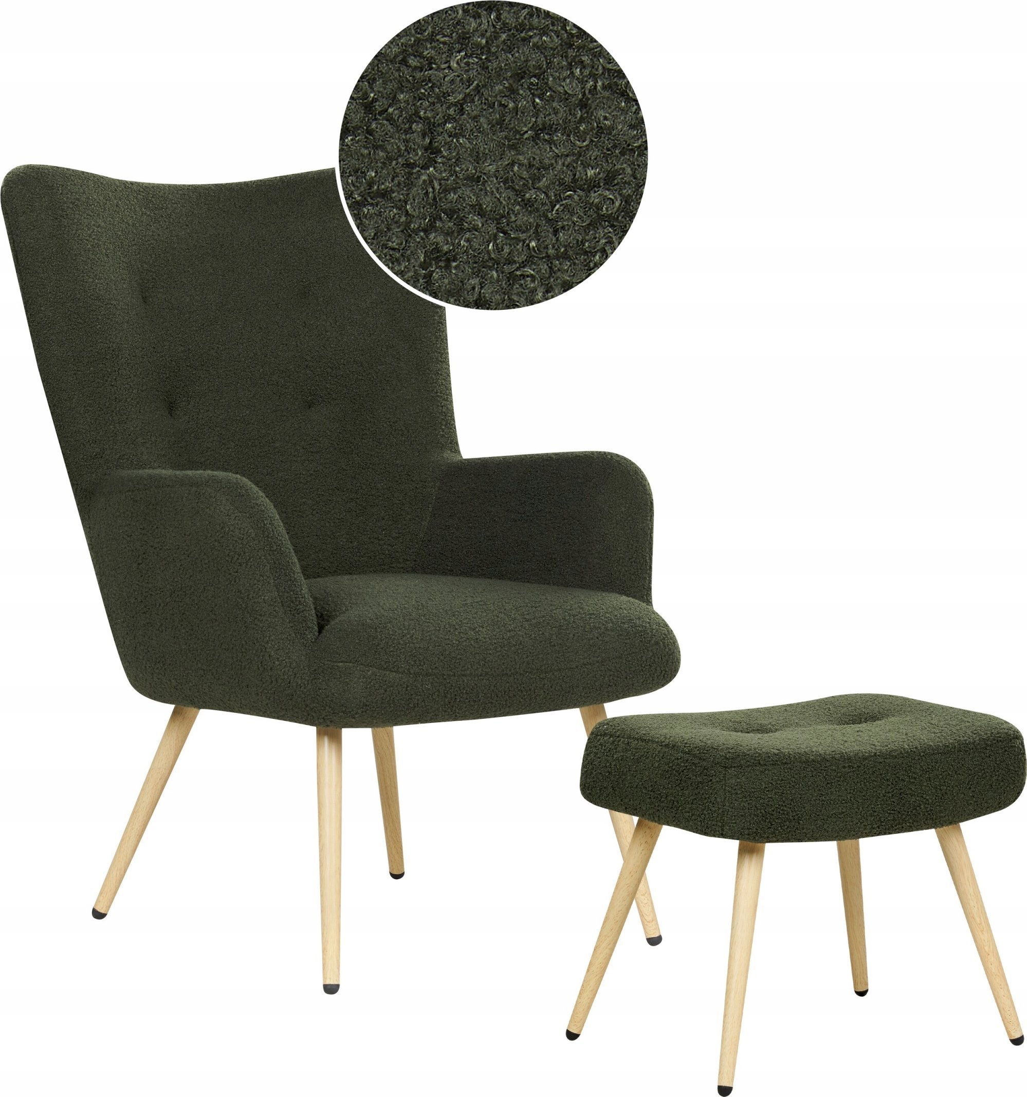 Beliani Fotel z podnóżkiem boucle ciemnozielony VEJLE