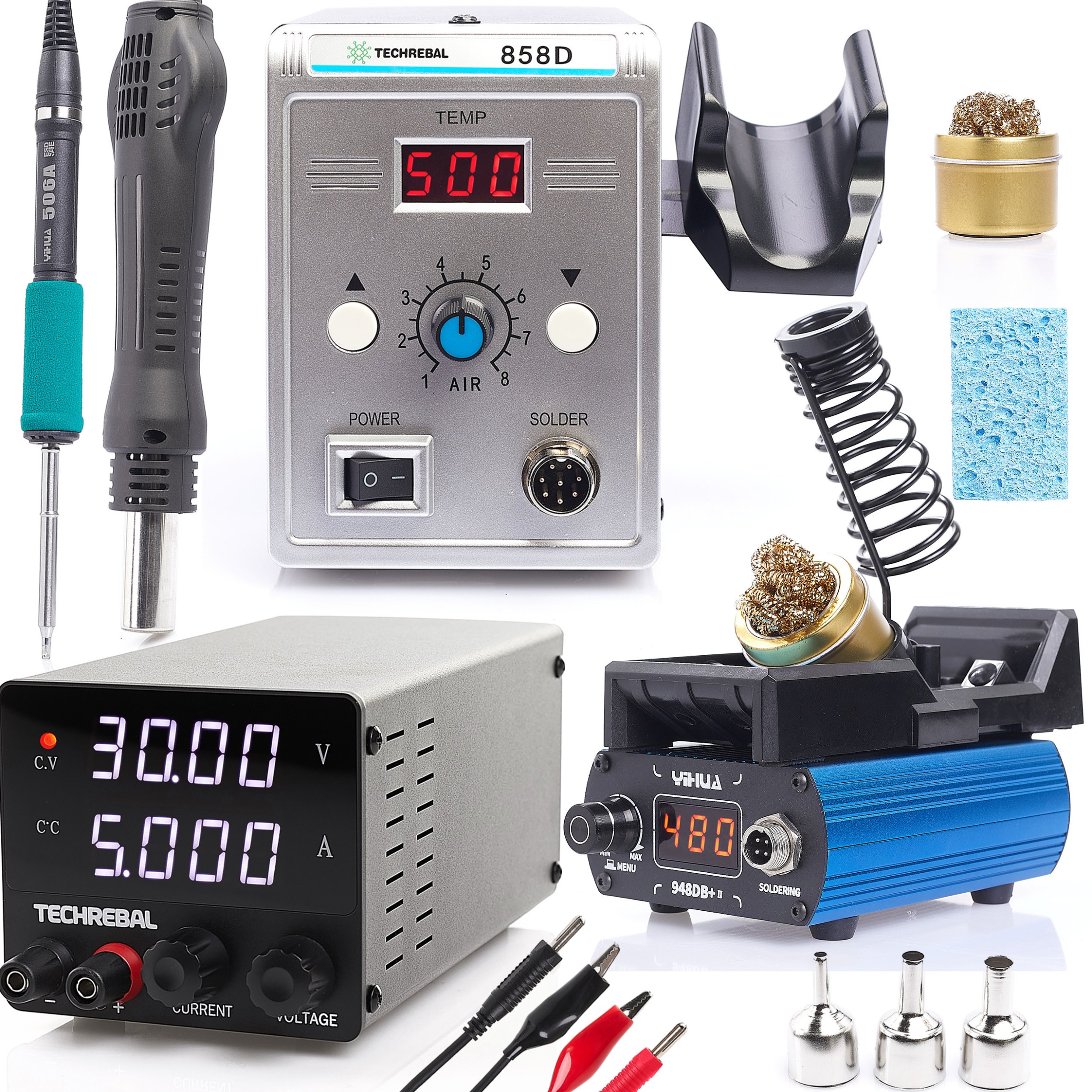 Profesjonalny Zestaw 3w1 Stacja Lutownicza T12 Hot Air Zasilacz Sieciowy 5A