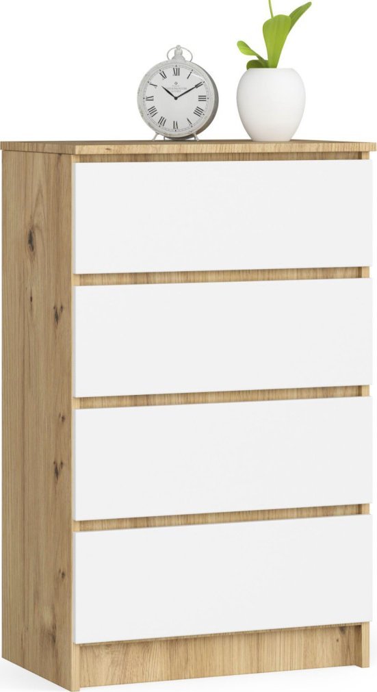 Fabryka Mebli Akord Komoda do salonu K 60 cm 4 szuflady - dąb artisan-biała