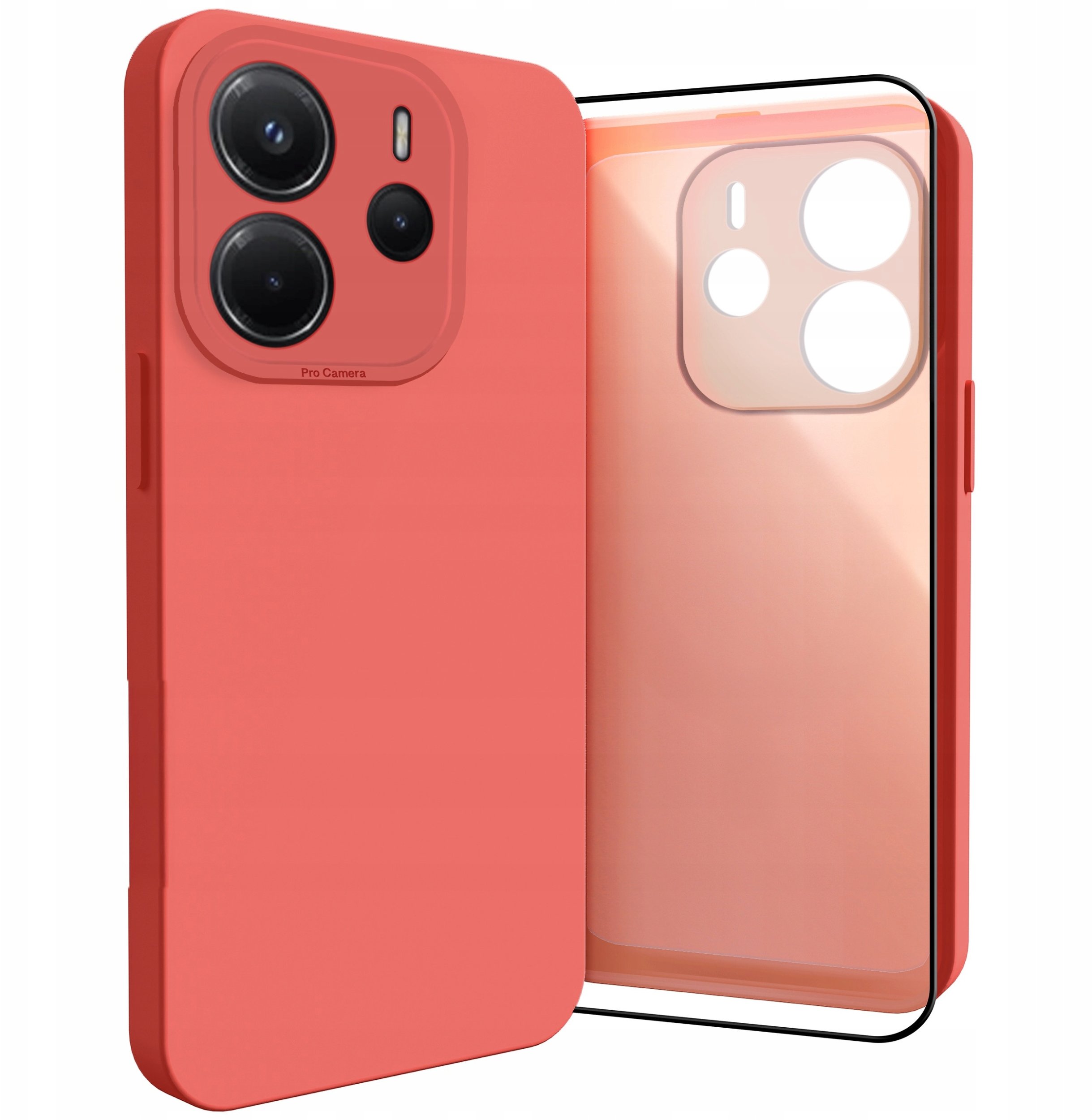 Etui do Xiaomi Redmi Note 14 4G (Osłona Kamery, Czerwone, Case) Szkło 9H