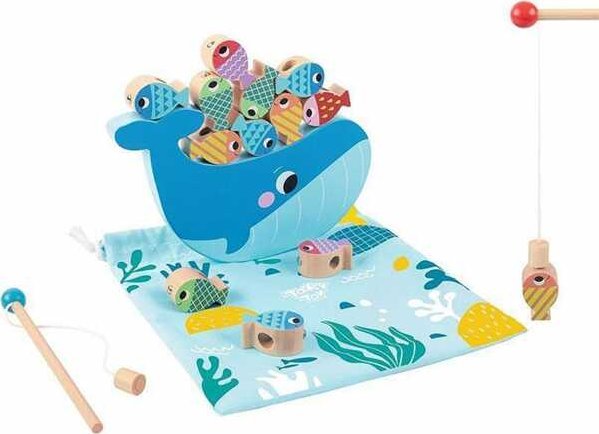 Tooky Toy Drewniana Gra Wieloryb I Rybki Wielofunkcyjna 4 W 1