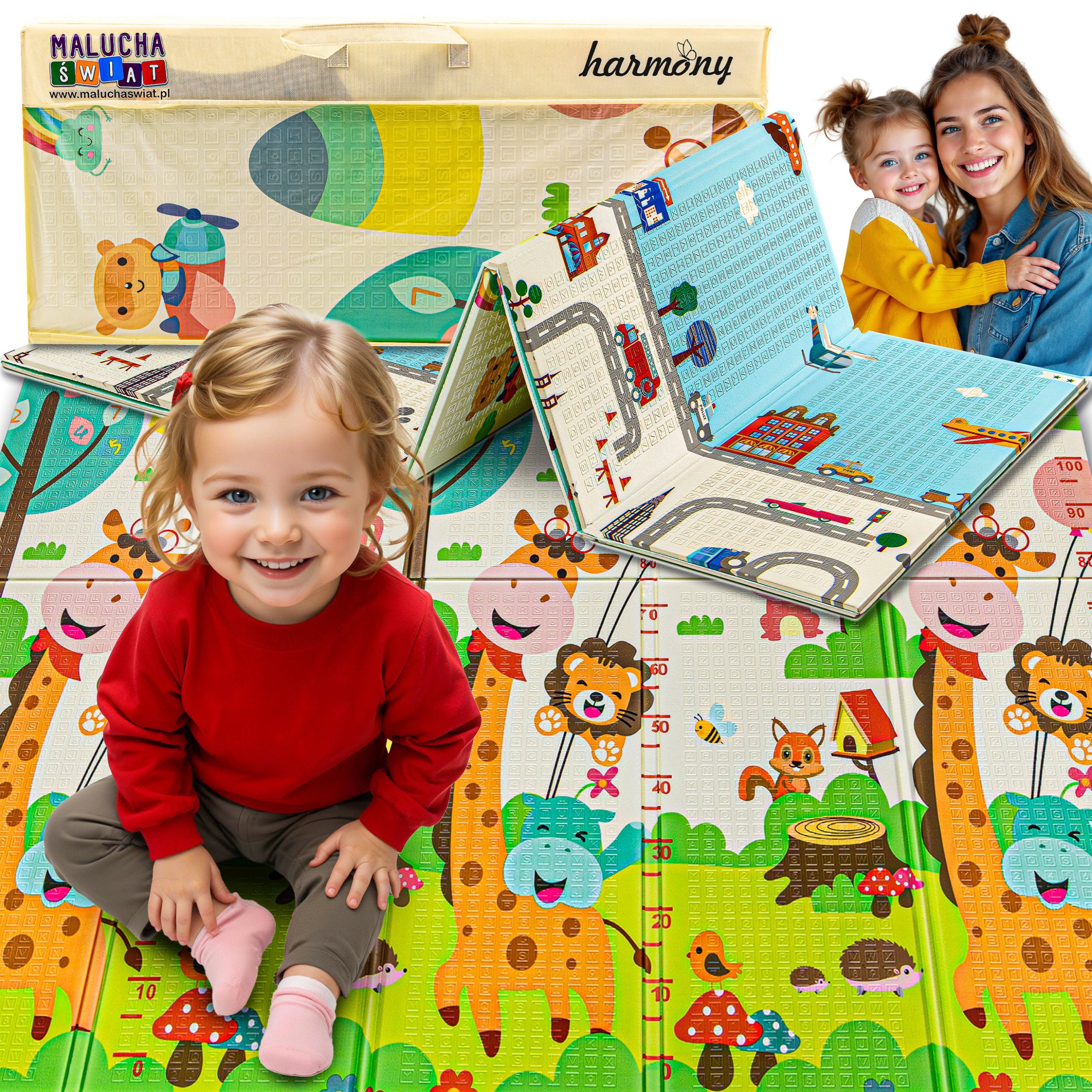 MATA PIANKOWA EDUKACYJNA SKŁADANA DLA DZIECI DUŻA ŻYRAFY DROGA 180x200