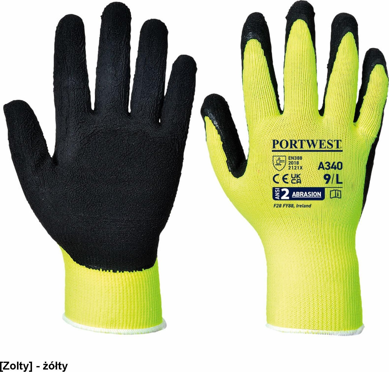 Portwest A340 - Rękawica ostrzegawcza lateksowa Grip - żółty S