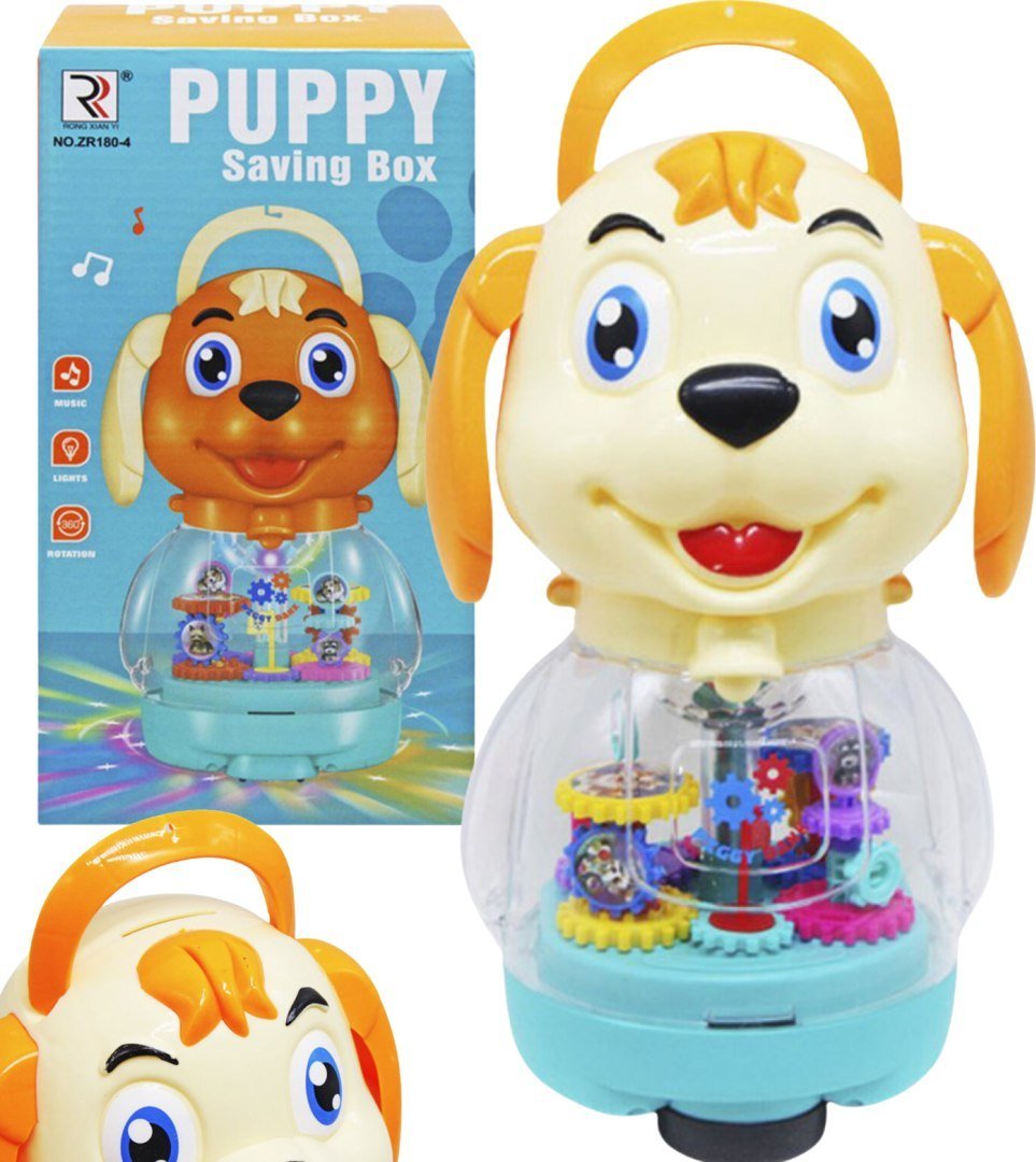 INTERAKTYWNY PIESEK POZYTYWKA SKARBONKA ZABAWKA ŚWIATEŁKA MELODIE ZĘBATKI