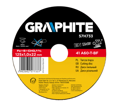 Graphite Tarcza tnąca do metalu 125x1.0x22.2mm 41 A60-T-BF INOX - 57H733