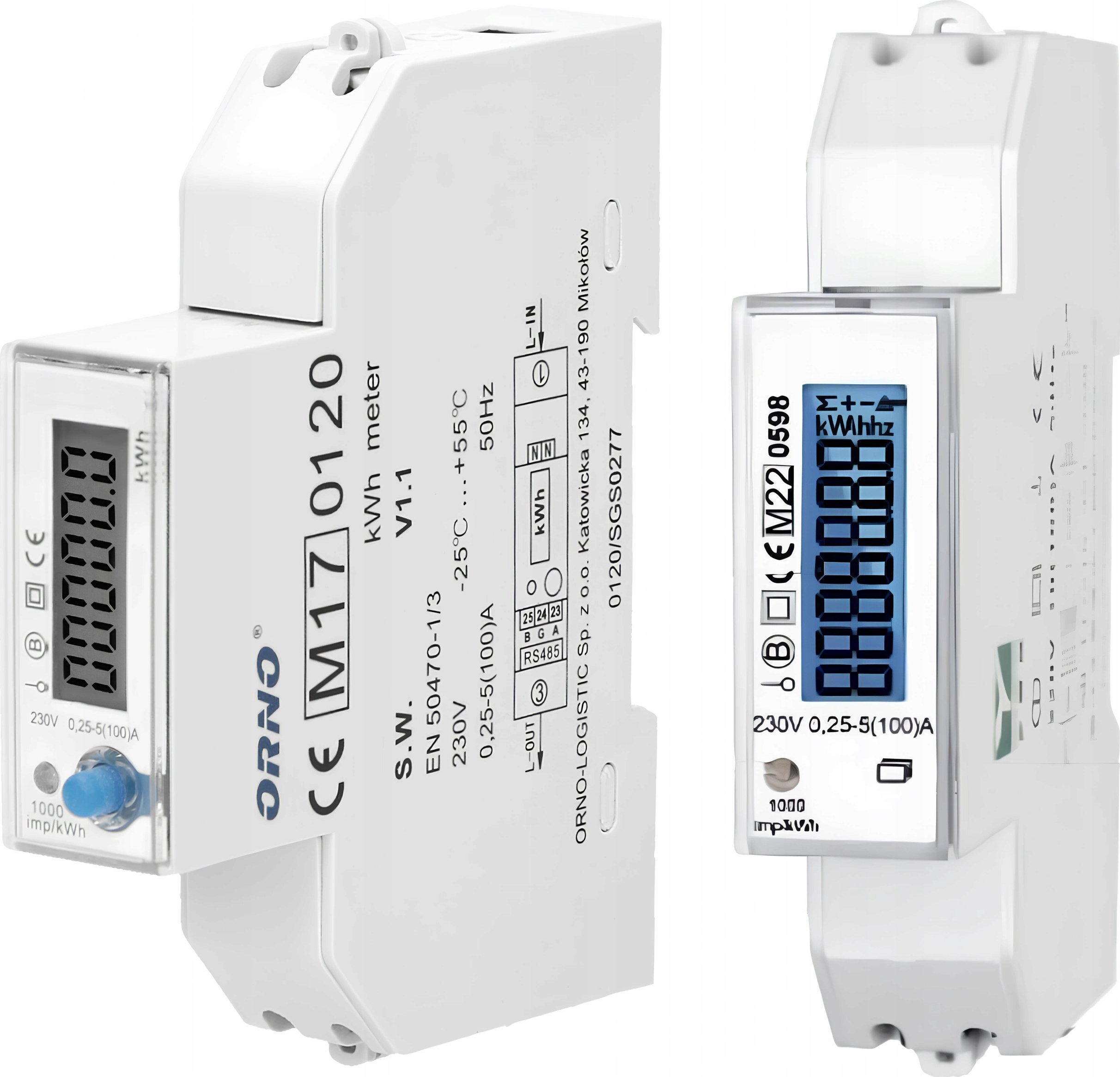 Orno Licznik energii elektrycznej Orno OR-WE-524 1-faz. 100A MID 1 moduł DIN TH-35mm PV