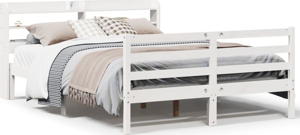 vidaXL Rama łóżka z wezgłowiem, biała, 150x200 cm, lite drewno sosnowe