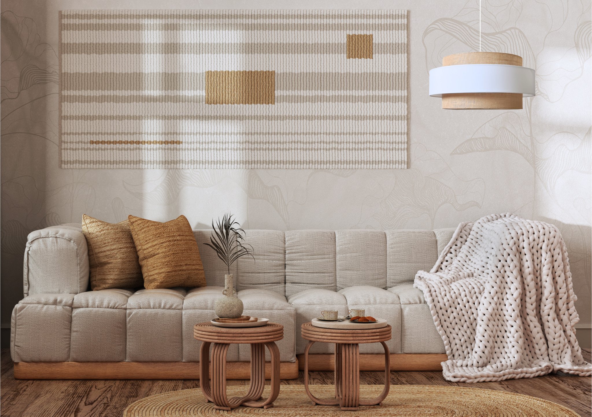 Lampa wisząca Solar Lampa BOHO wisząca nad stół len i biel