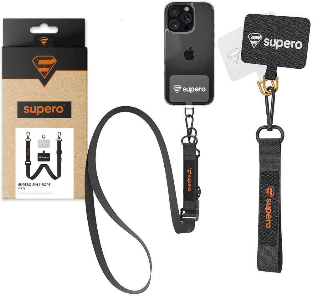 Smycz do telefonu Supero 2IN1 Rope, czarna