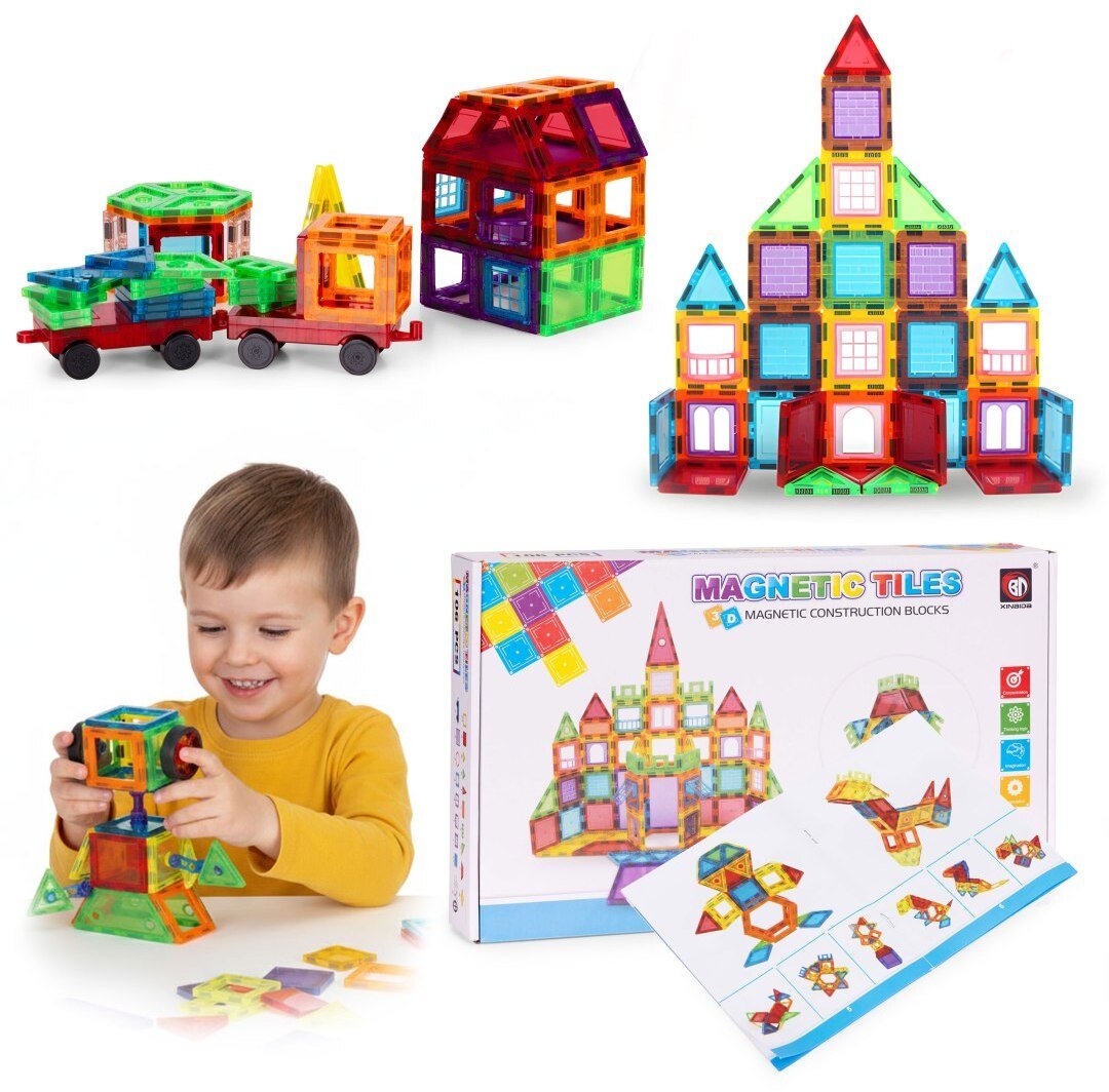 Klocki magnetyczne konstrukcyjne domek autko przyczepka 106 elementów EDUKAMP