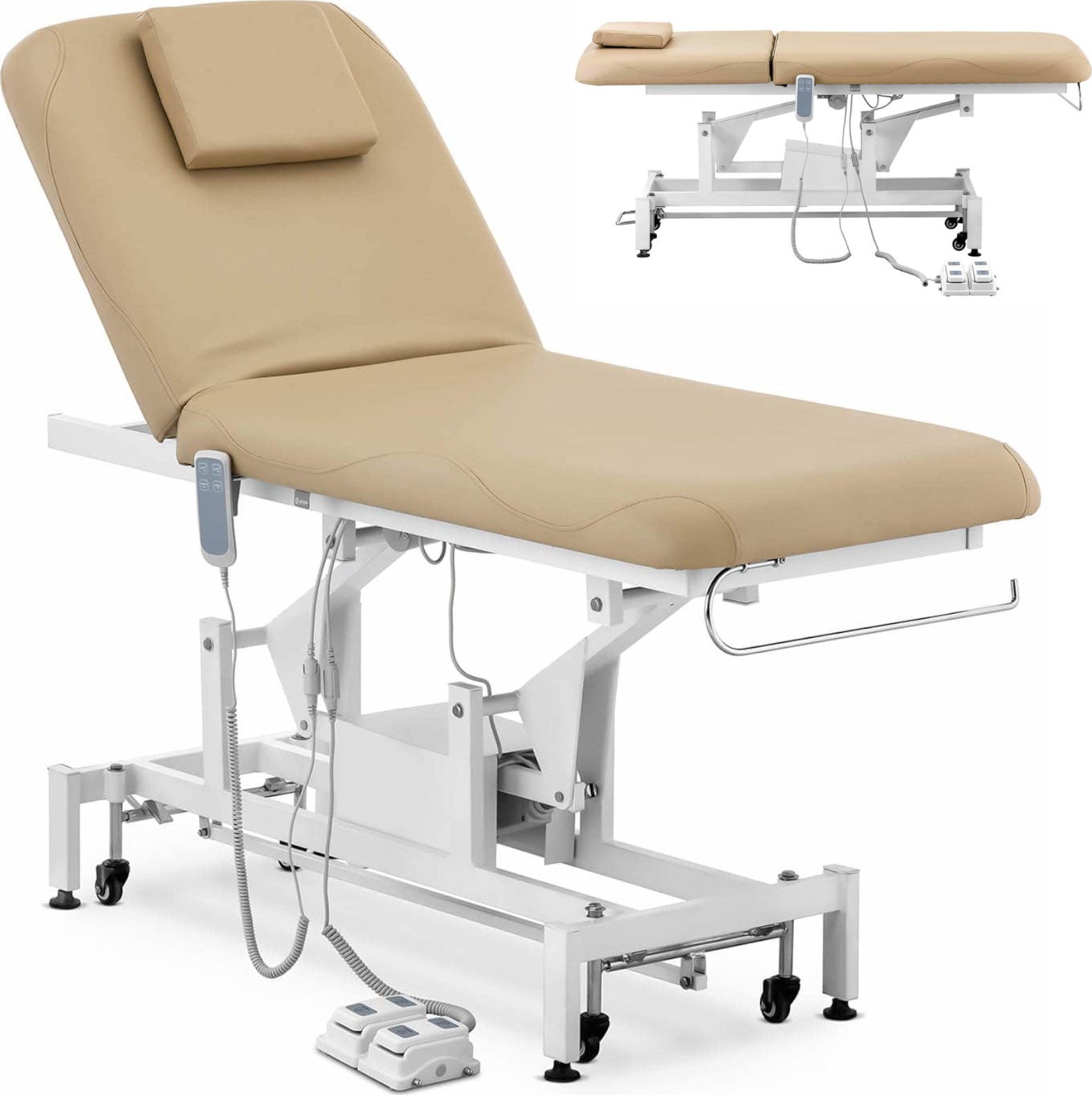 Physa Łóżko stół kosmetyczny do masażu elektryczny 2 silniki 150 kg LYON - ciemny beż Łóżko stół kosmetyczny do masażu elektryczny 2 silniki 150 kg LY