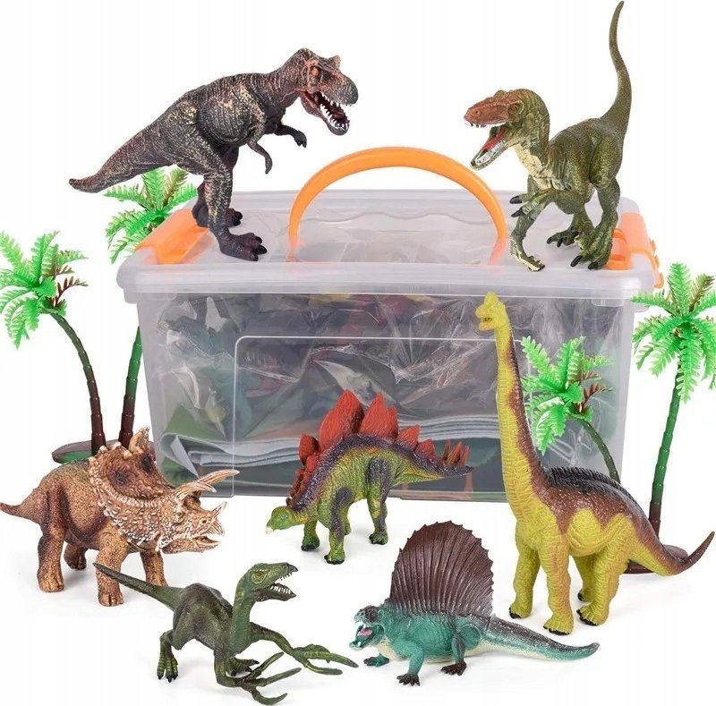 Zestaw Figurek Dinozaurów w kuferku + mata, Dinozaury 9 sztuk