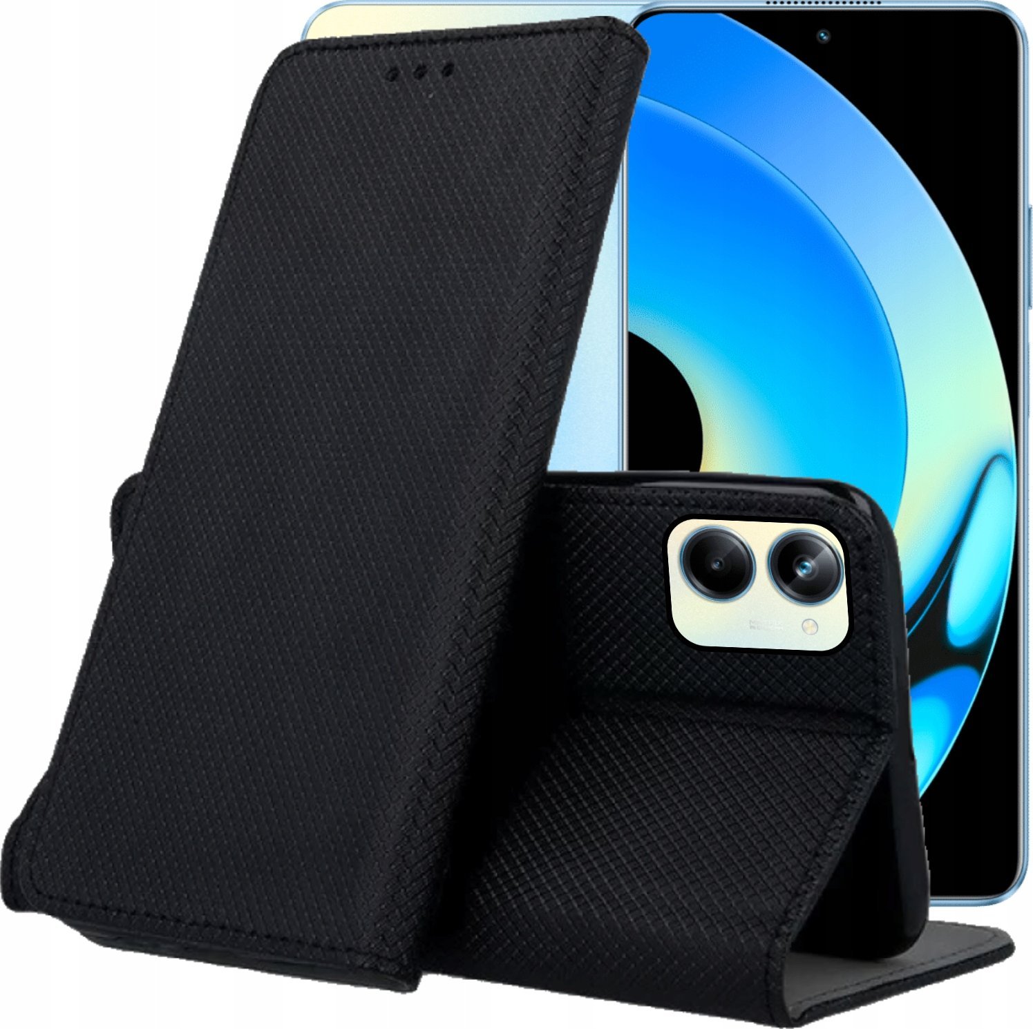 Hello Case ETUI Z KLAPKĄ DO REALME 10 PRO 5G CZARNE ZAMYKANE MAGNETYCZNE KABURA FLIP