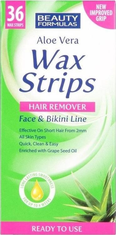 Beauty Formulas BEAUTY FORMULAS_Wax Strips Hair Remover plastry do depilacji twarzy i okolic bikini Aloe Vera 36szt.